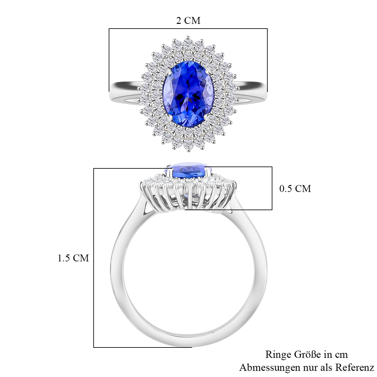 RHAPSODY AAAA Tansanit und Diamant VS E-F Ring 950 Platin (Größe 18.00) ca. 1.67 ct