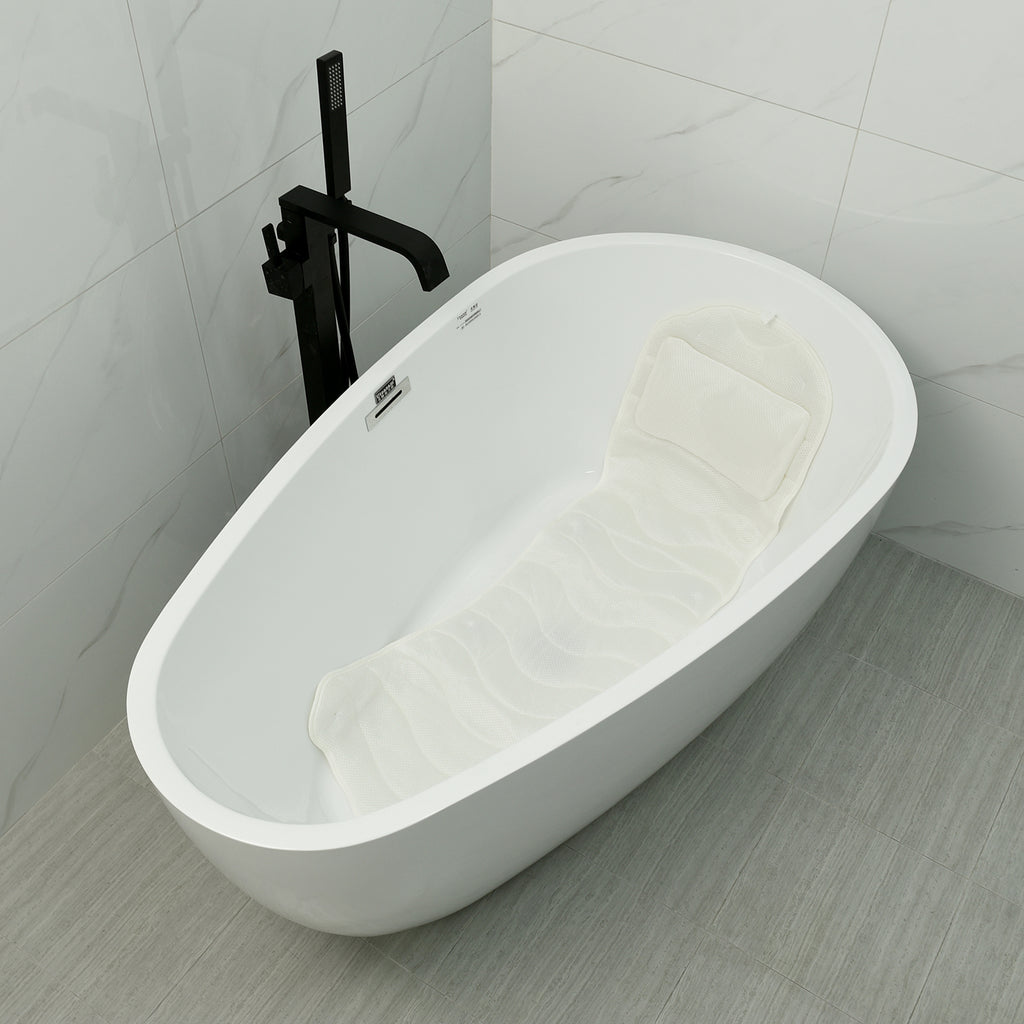 Rutschfeste Ganzkörper-Badewannen-Matte mit Kissen, Größe 119x53 cm, Weiß