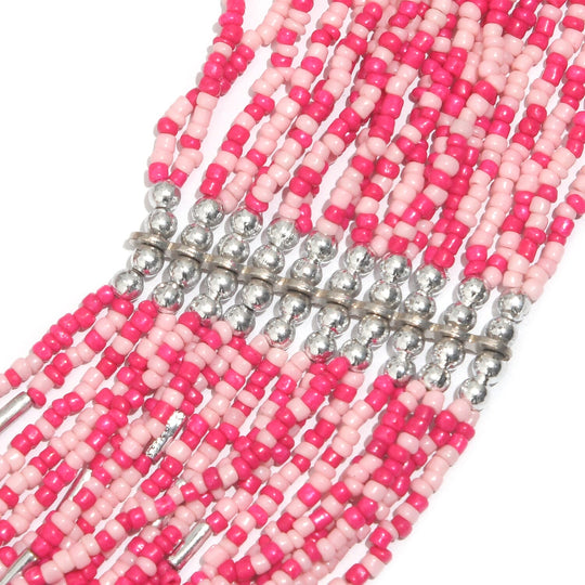 Trendige Saatperlen-Halskette in Rosa - Mehrlagiges, Gedrehtes Design mit Silberfarbenen Akzenten, 79 cm, Rosa