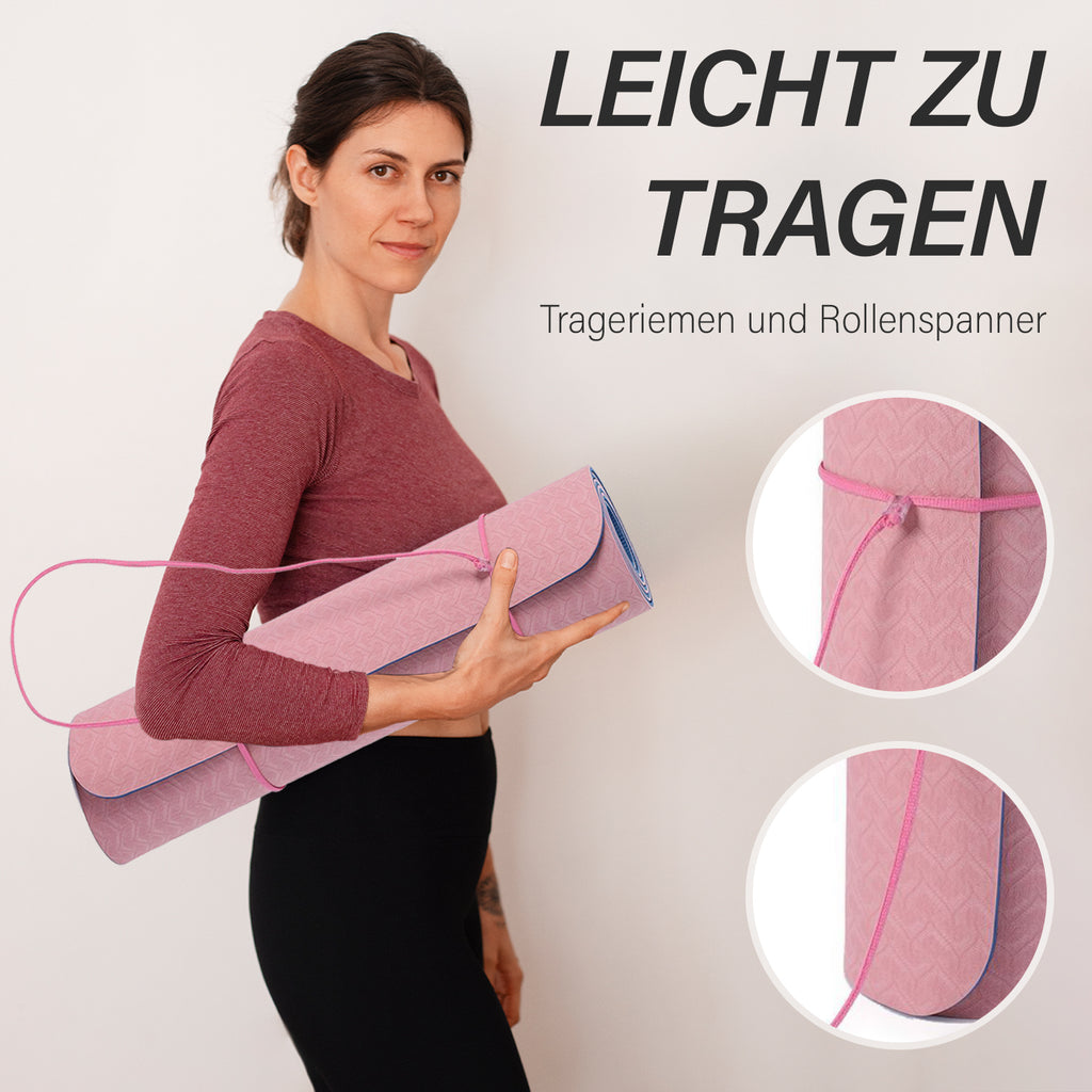TPE rutschfeste Yogamatte, 183x61 cm, Rosa