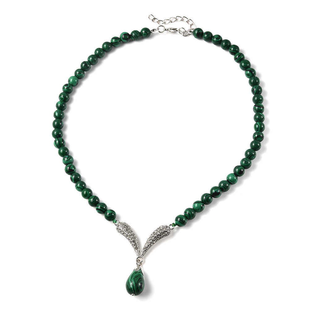 Erstellt Malachit, Weißer Österreichischer Kristall Halskette ca. 50 cm  ca. 29,00 ct