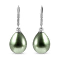 Grüne Muschelkernperle (16x12 mm) Ohrringe 925 Silber Rhodiniert