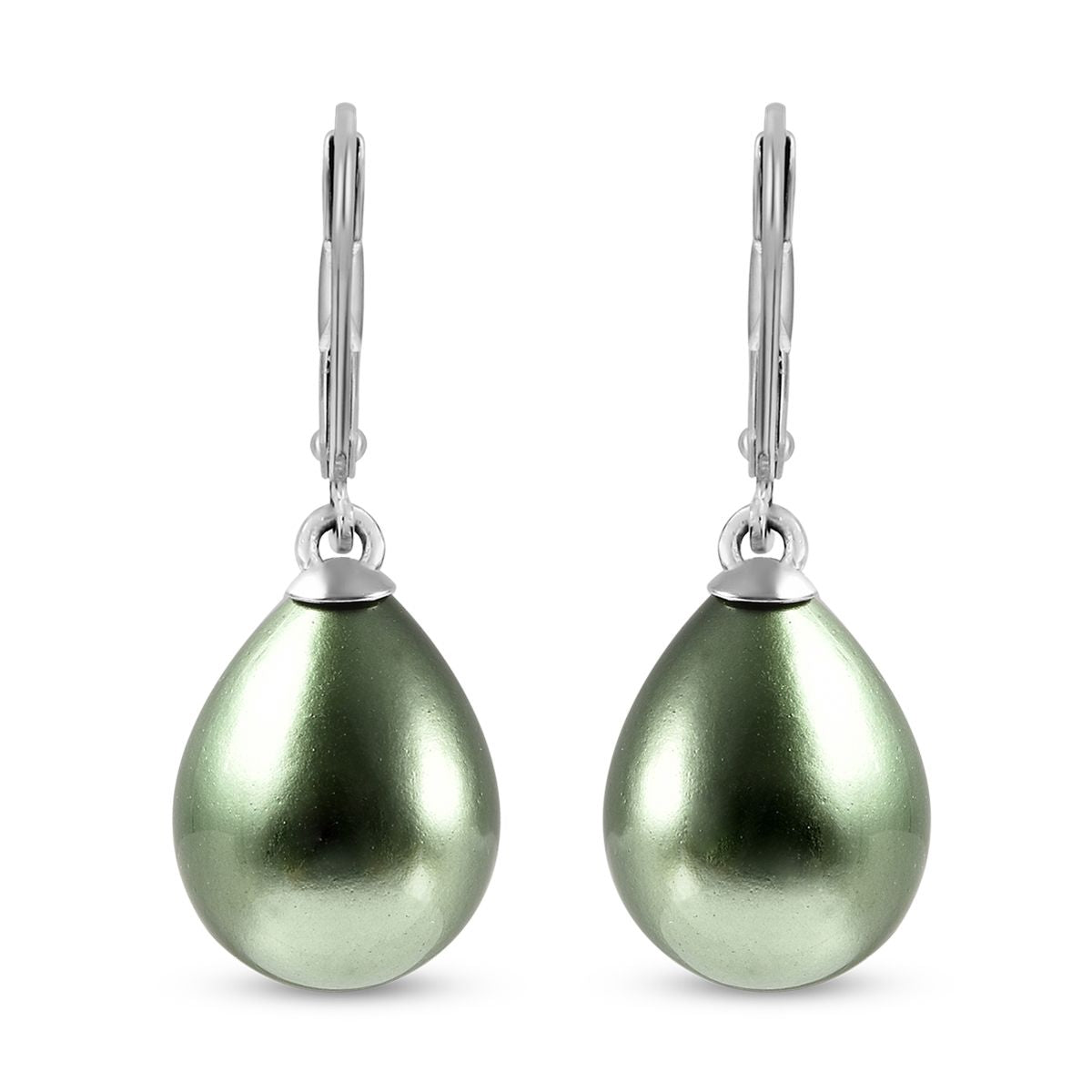 Grüne Muschelkernperle (16x12 mm) Ohrringe 925 Silber Rhodiniert