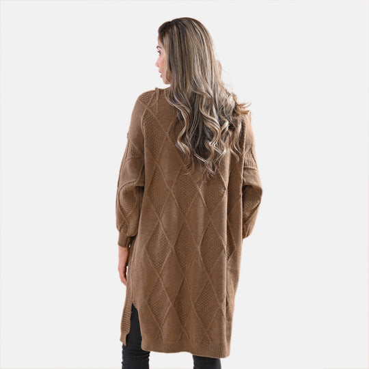 LA MAREY - lange Strickjacke, Einheitsgröße Braun