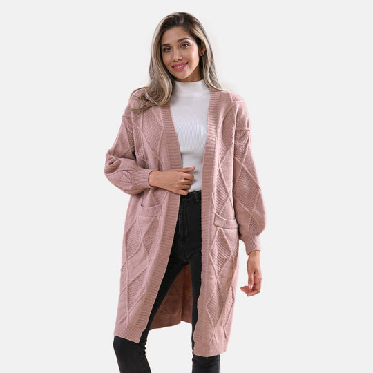 LA MAREY - lange Strickjacke, Einheitsgröße Braun