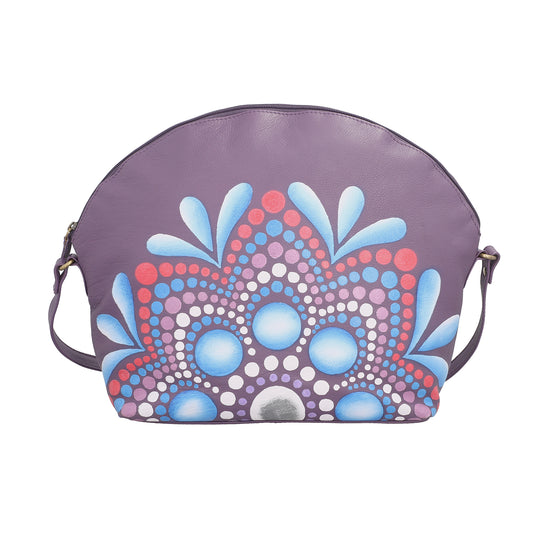 SUKRITI Handbemalte Crossbody Tasche aus echtem Leder, Größe: 30x10x28