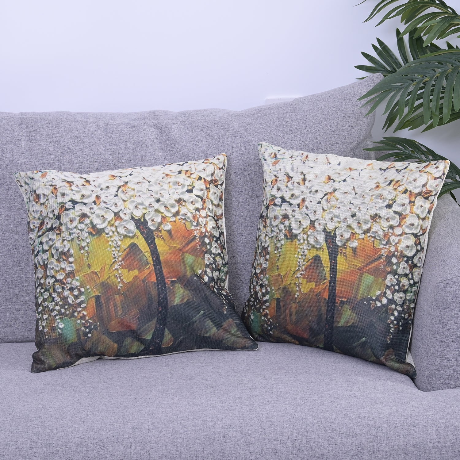 2er-Set bedruckte Kissenbezüge, Größe 45x45 cm, Weiß und Mehrfarbig