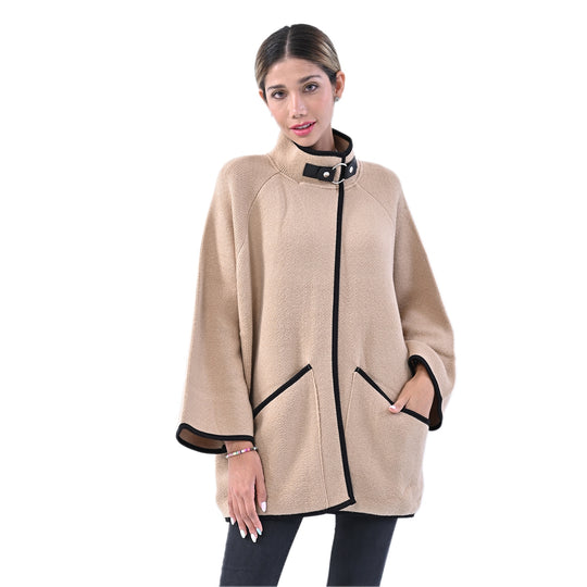 TAMSY Damen Strick-Mantel mit Schnalle, Beige