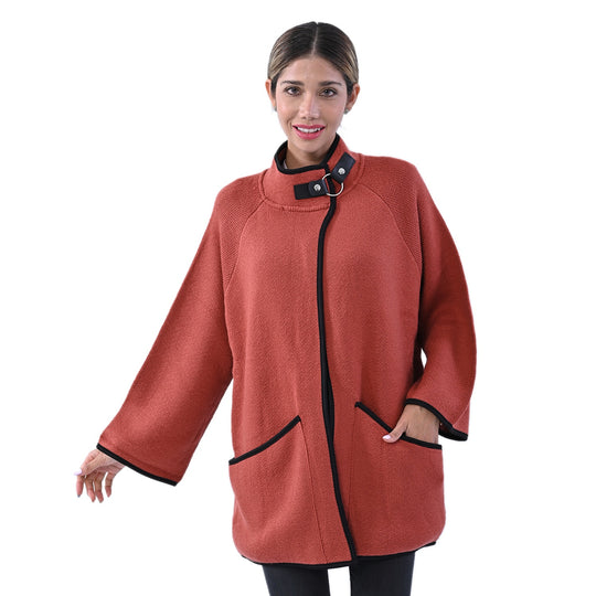 TAMSY Damen Strick-Mantel mit Schnalle, Beige