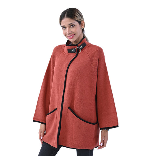TAMSY Damen Strick-Mantel mit Schnalle, Beige