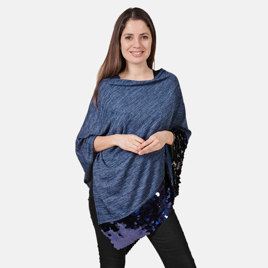 TAMSY Pailletten Poncho, Einheitsgröße Dunkelblau