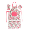 4er Set - Küchenzubehör, 1 Schürze, 1 Handschuh, 1 Topflappen & 1 Küchentuch, Grün/Rosa