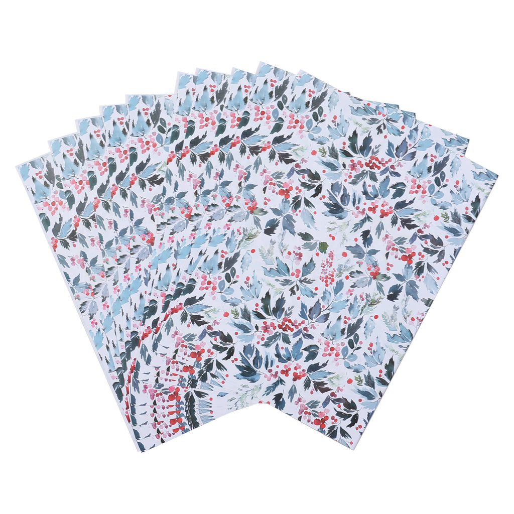 40er-Set Geschenkpapiere, Weihnachtsmotiv, Größe 51x74 cm, Grün/Weiß