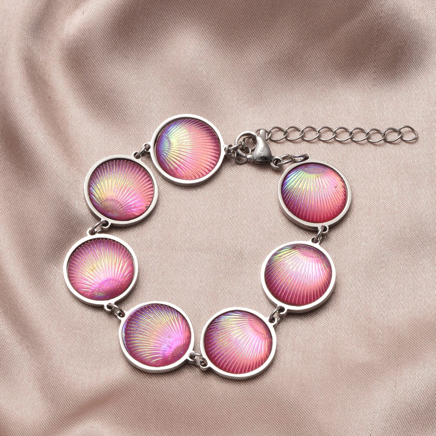 Muschel-inspiriertes Harzperlen-Design Armband, ca. 18.5 cm+ 5cm extender, Reiner Edelstahl, Rosa