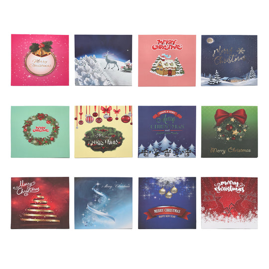 12er-Set Weihnachtskarten mit Umschlägen, Weihnachtsmotiv, Größe 15x15 cm, Mehrfarbig