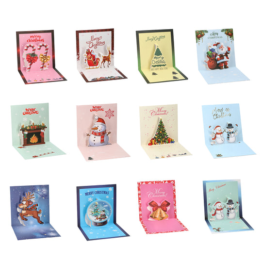 12er-Set Weihnachtskarten mit Umschlägen, Weihnachtsmotiv, Größe 15x15 cm, Mehrfarbig