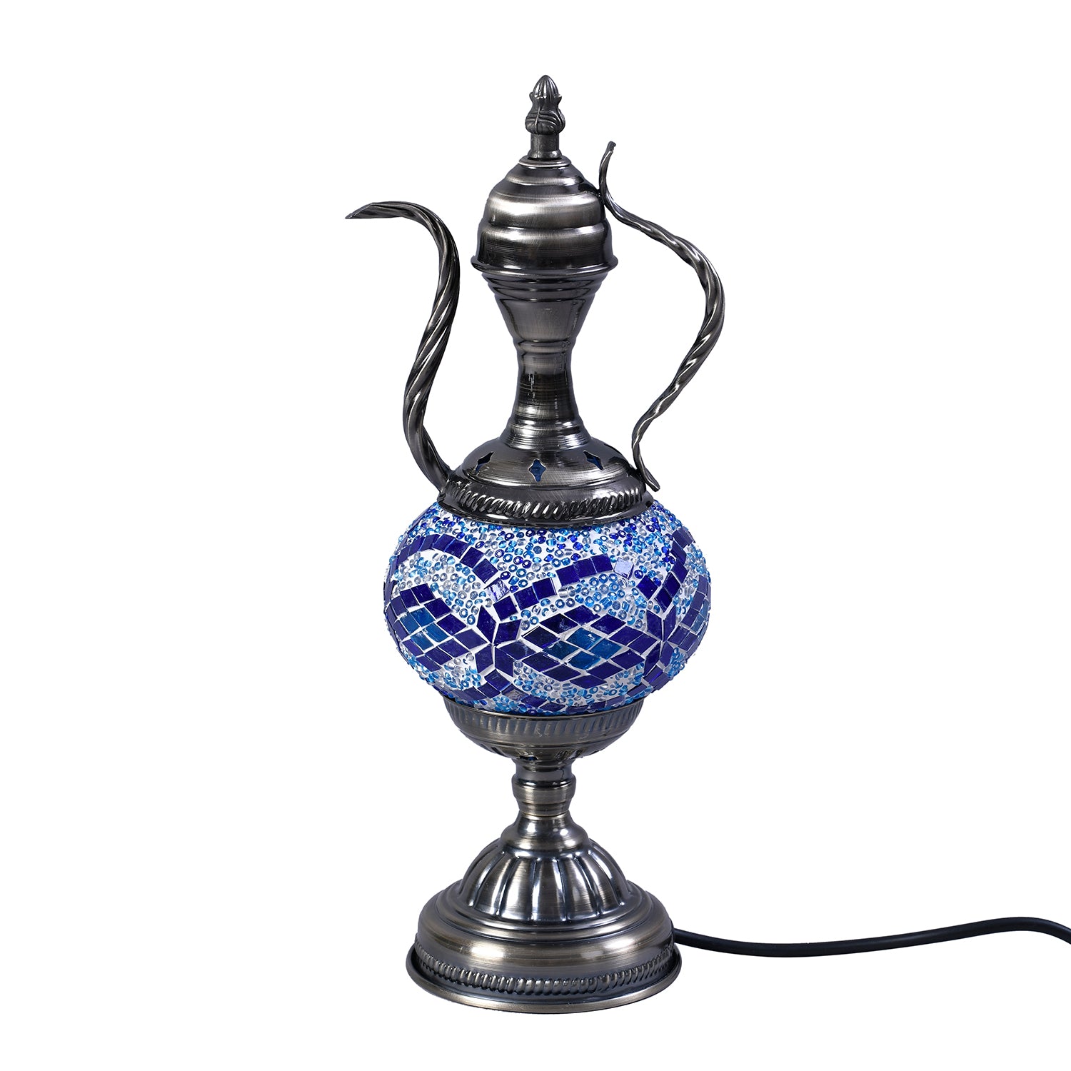 Handgefertigte orientalische Mosaik Glas Tischlampe - Weinkrug Form, Größe 12x38 cm, Blau