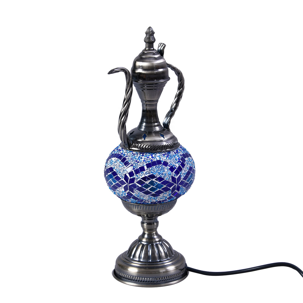 Handgefertigte orientalische Mosaik Glas Tischlampe - Weinkrug Form, Größe 12x38 cm, Blau