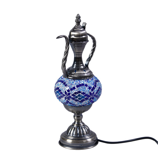 Handgefertigte orientalische Mosaik Glas Tischlampe - Weinkrug Form, Größe 12x38 cm, Blau
