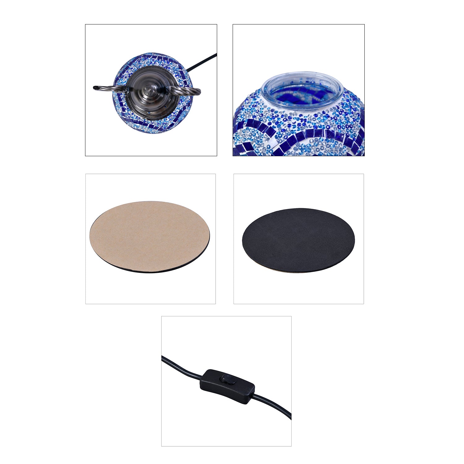 Handgefertigte orientalische Mosaik Glas Tischlampe - Weinkrug Form, Größe 12x38 cm, Blau