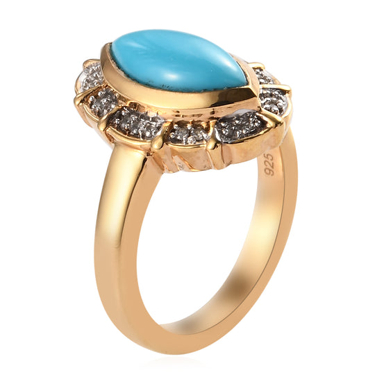 Natürlicher Sleeping Beauty Türkis und Zirkon Halo Ring 925 Silber vergoldet ca. 1,76 ct