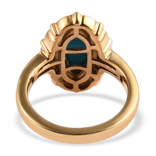 Natürlicher Sleeping Beauty Türkis und Zirkon Halo Ring 925 Silber vergoldet ca. 1,76 ct