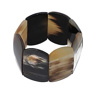 Elastisches Armband aus 100 % echtem Büffelhorn, Braun