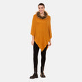 LA MAREY - Kaschmir Poncho mit Kunstfell Bordüre, Senfgelb