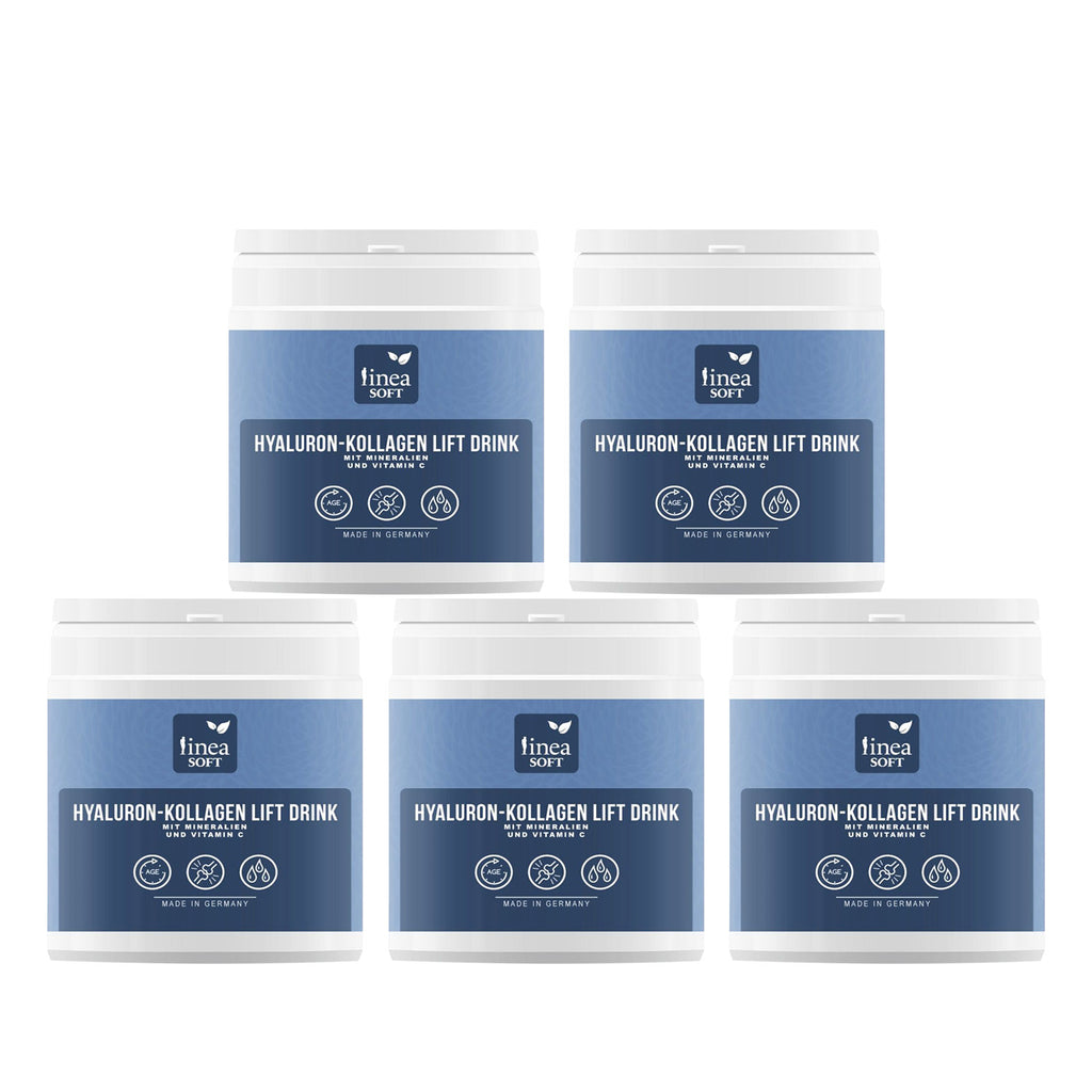 Linea Soft 5er-Set Hyaluron und Collagen Anti-Aging Lift Drink 300 gr - 30 Tage Kur