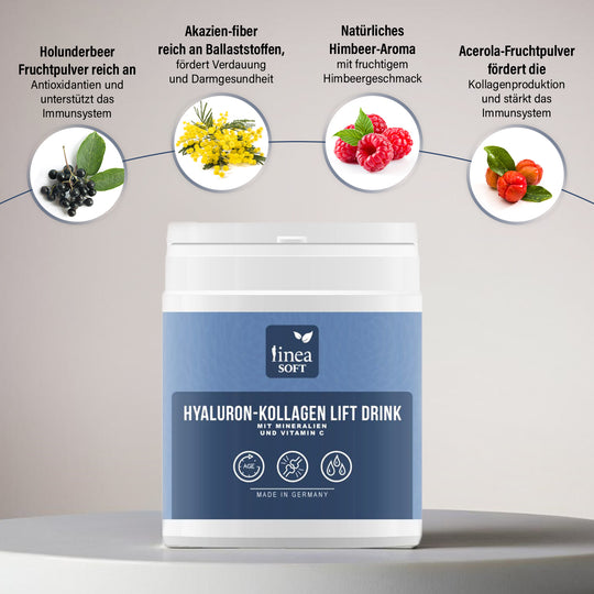 Linea Soft 5er-Set Hyaluron und Collagen Anti-Aging Lift Drink 300 gr - 30 Tage Kur