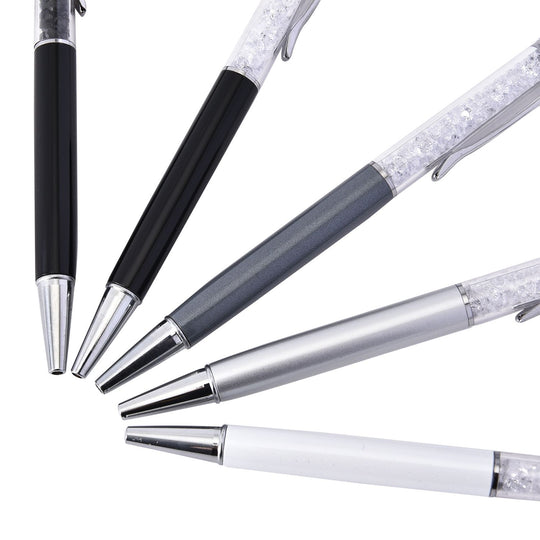 5er Set - Kristall gefüllte Aluminium-Kugelschreiber, schwarz/weiß