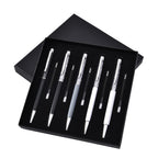 5er Set - Kristall gefüllte Aluminium-Kugelschreiber, schwarz/weiß