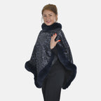 Warm und weich: Kunstpelz-Poncho mit Leopardenmuster, 70x92 cm, dunkelblau