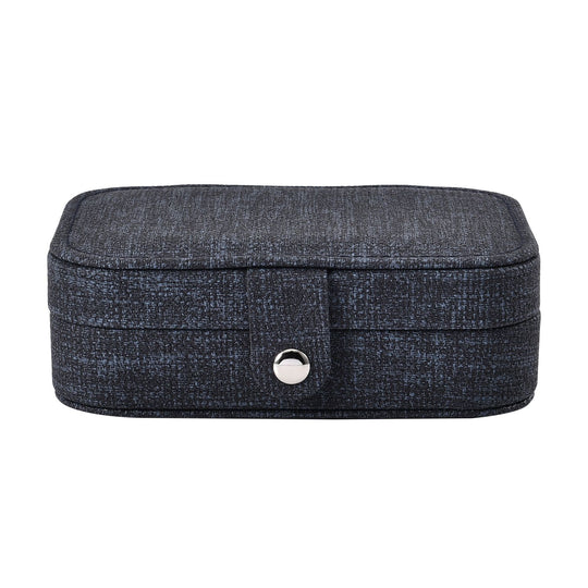 Schmuck Organizer aus naturfreundlichem Kunstleder mit Knopfverschluss, 16x11,5x5,5cm, Schwarz