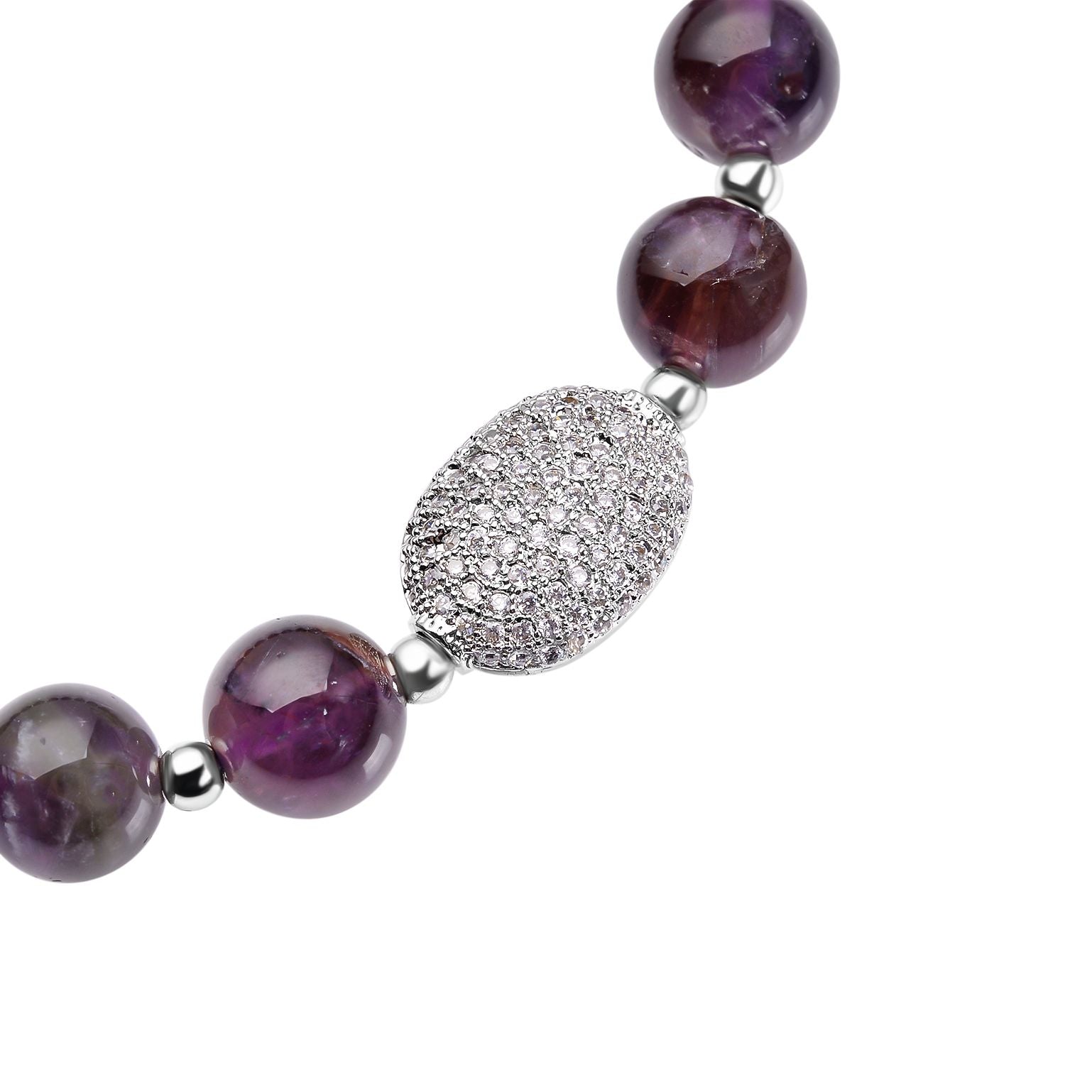 Afrikanisches Amethyst und weißes Zirkonia Armband, ca. 18 cm, Messing ca. 65.50 ct