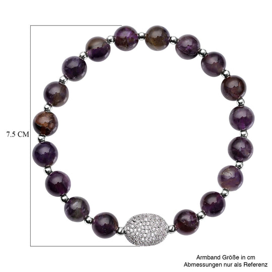 Afrikanisches Amethyst und weißes Zirkonia Armband, ca. 18 cm, Messing ca. 65.50 ct