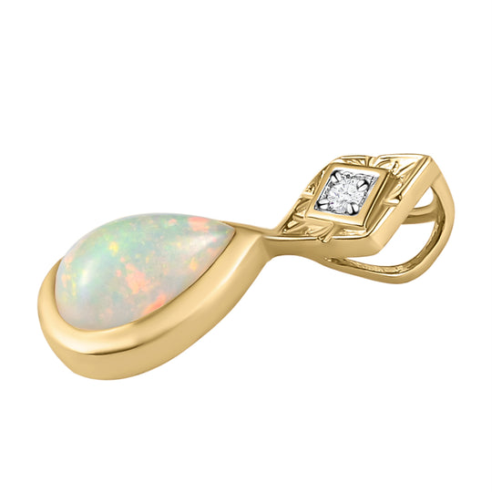 Natürlicher, äthiopischer Opal und weißer Zirkon-Anhänger, 925 Silber vergoldet ca. 0,89 ct