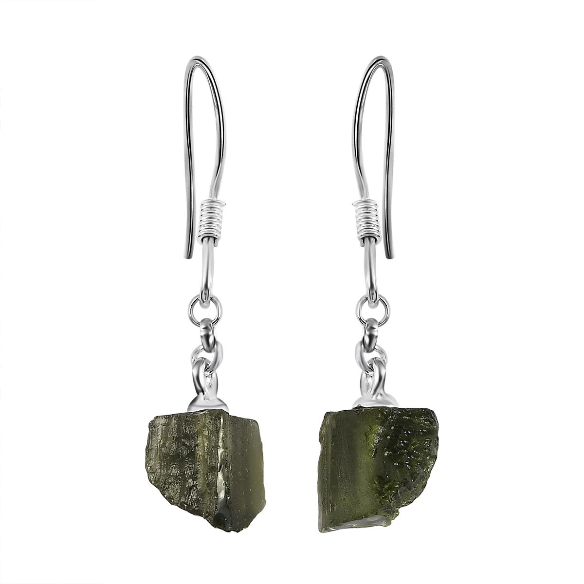 Natürliche Moldavit-Ohrringe, 925 Silber ca. 4,40 ct