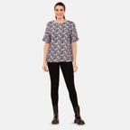 TAMSY - bedrucktes Top mit Paisleymuster, Größe 38, Blau