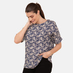 TAMSY - bedrucktes Top mit Paisleymuster, Größe 38, Blau