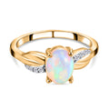 Natürlicher, äthiopischer Opal und weißer Zirkon-Ring, 925 Silber vergoldet (Größe 16.00) ca. 0,88 ct