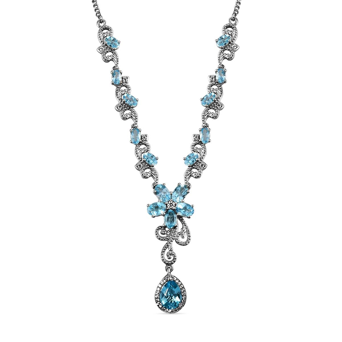 Schweizer Blautopas-Halskette, ca. 45 cm, 925 Silber platiniert ca. 7,67 ct