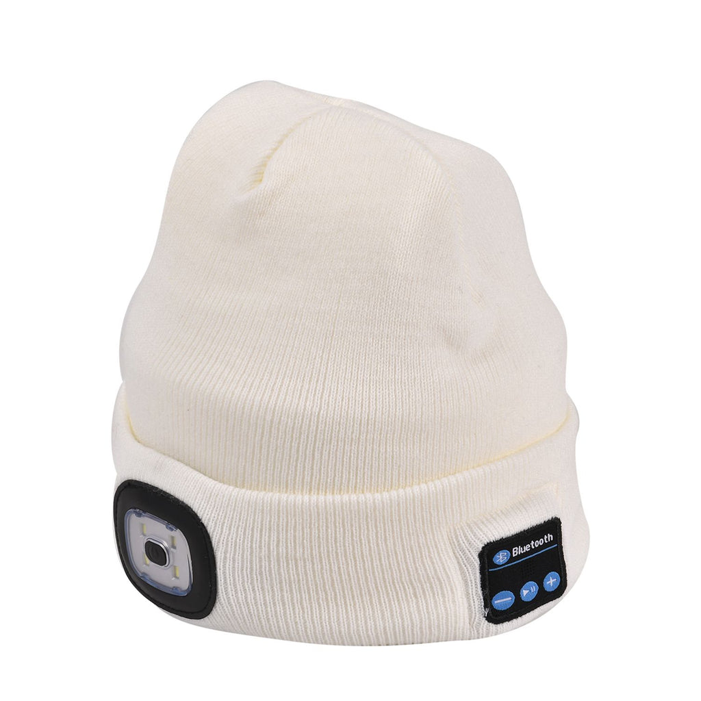 Vielseitige Strickmütze mit Bluetooth und eingebautem LED-Licht, 21x28cm, weiß