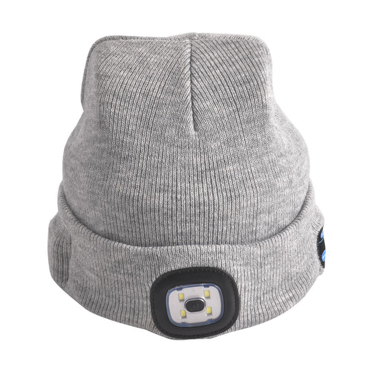 Vielseitige Strickmütze mit Bluetooth und eingebautem LED-Licht, 21x28cm, grau