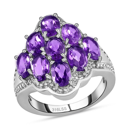 Afrikanischer Amethyst-Ring, Edelstahl, ca. 3,55 ct