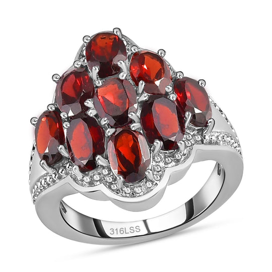 Roter Granat-Ring, Edelstahl, ca. 5,39 ct