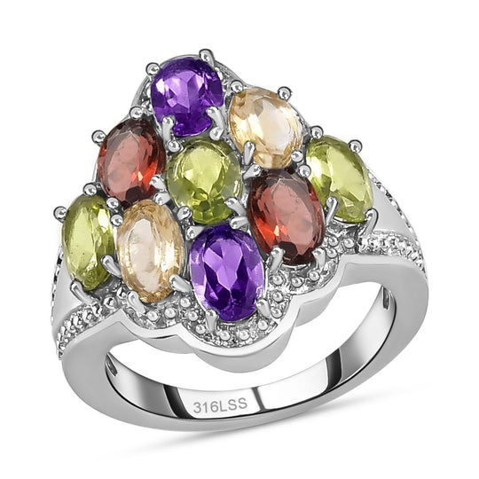 Mehrfarbiger Edelstein-Ring, Edelstahl, ca. 4,59 ct