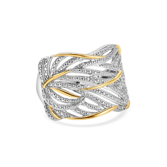 Weißer Diamant Ring 925 Silber Platiniert und vergoldet (Größe 20.75) ca. 0,01 ct