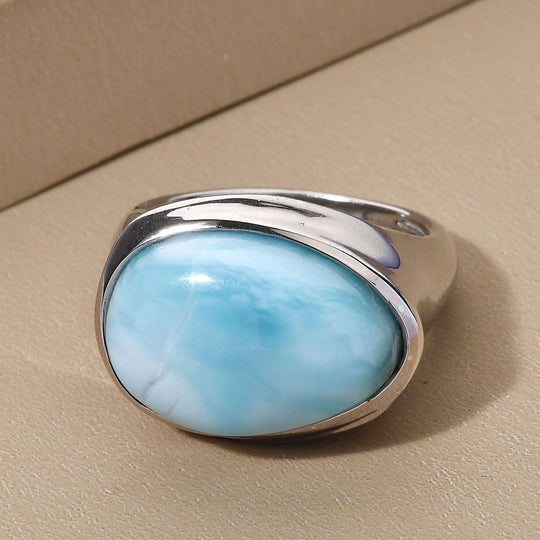 Larimar Ring, 925 Silber platiniert ca. 10.74 ct