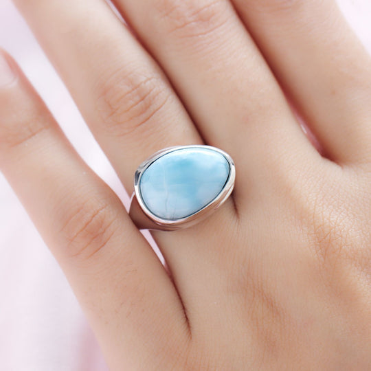 Larimar Ring, 925 Silber platiniert ca. 10.74 ct